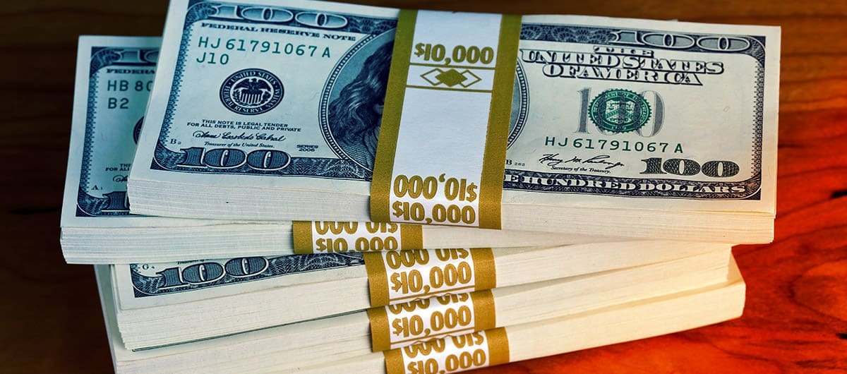 Stack of one-hundred dollar bills